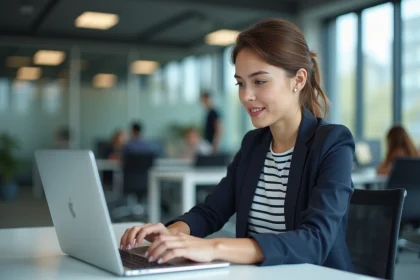 Alternante connectée au portail mycampus.eduservices.org depuis son bureau en entreprise