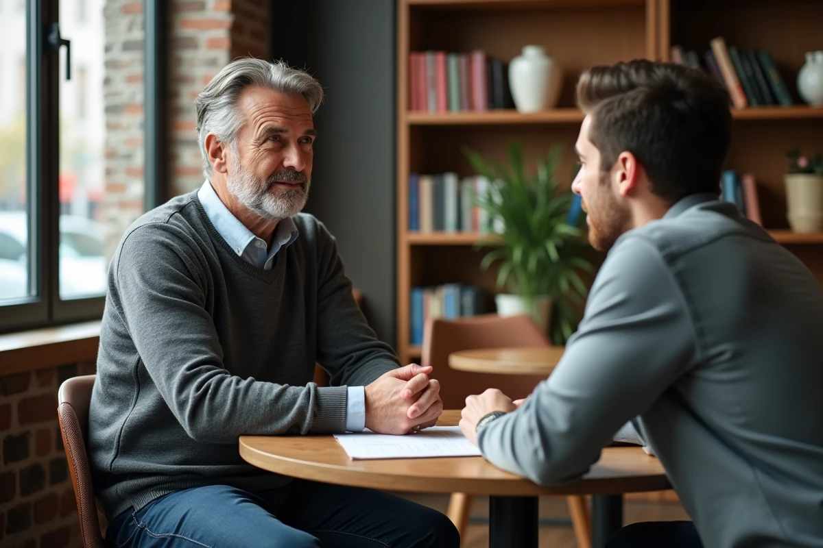 Coach en discussion avec un client dans un espace coworking
