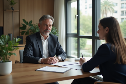 Coach professionnel en réunion avec une jeune femme dans un bureau moderne
