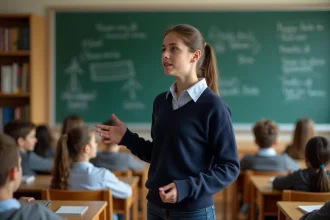 Élève qui fait un discours persuasif devant sa classe pour se présenter comme délégué