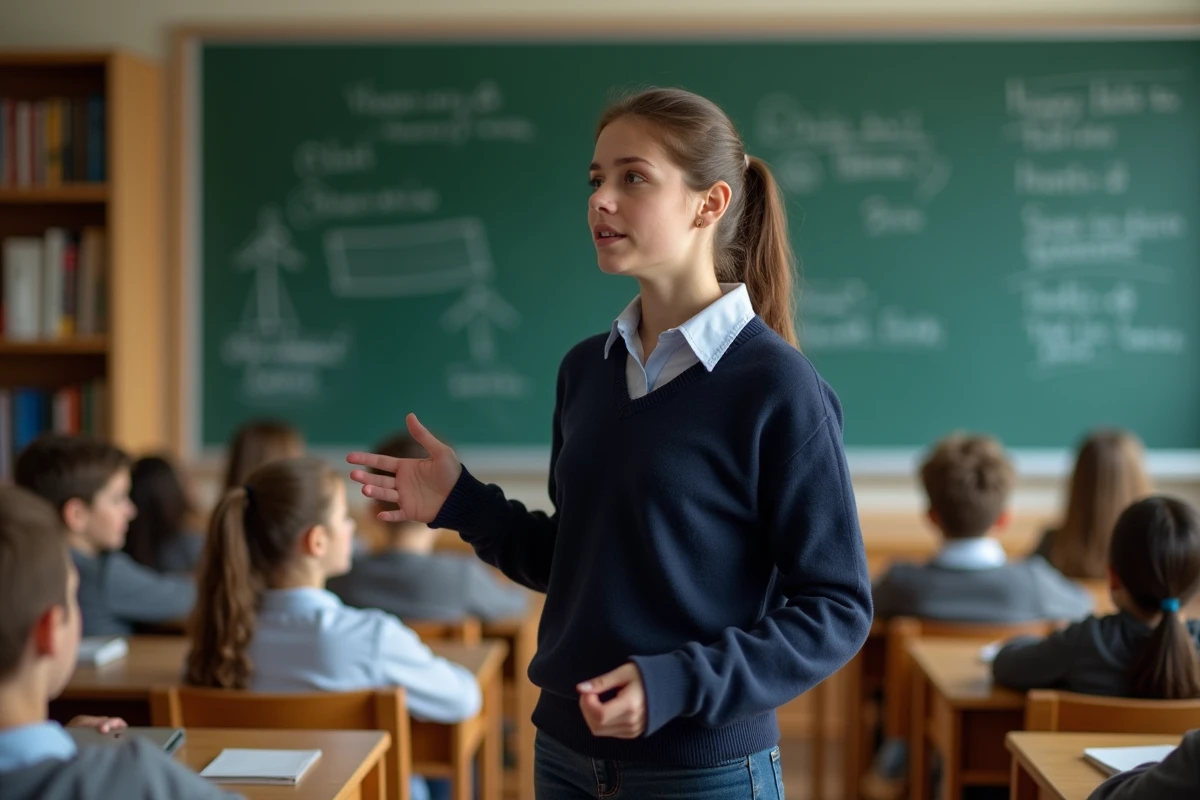 Élève qui fait un discours persuasif devant sa classe pour se présenter comme délégué