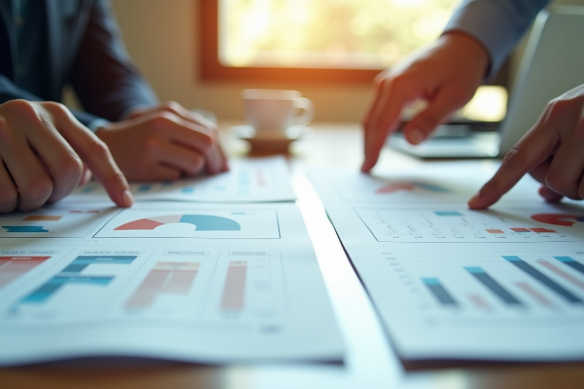 Détails de documents et graphiques sur un bureau bien éclairé