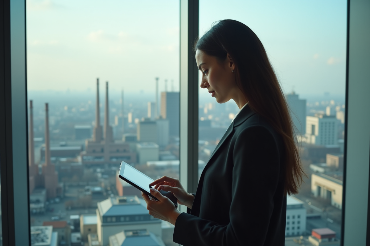 Jeune femme économiste analyse des données dans un bureau moderne