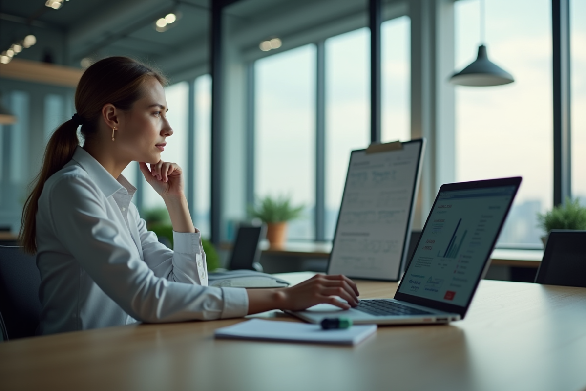 Employe participant a une formation en ligne au bureau