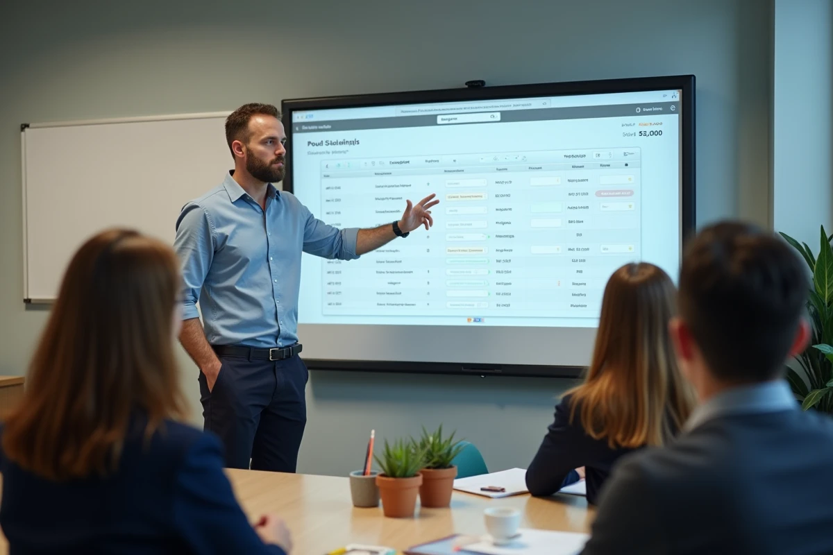 Enseignant montrant une application numérique à ses collègues