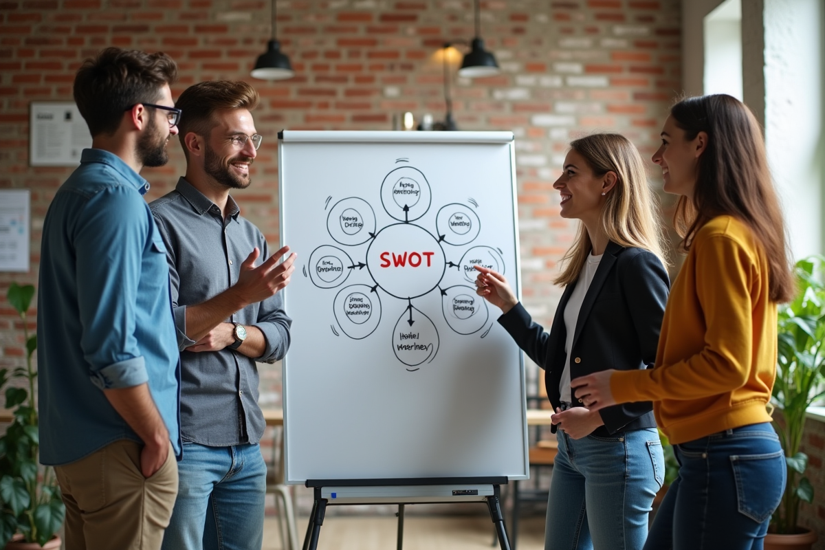 Groupe de jeunes professionnels discutant autour d
