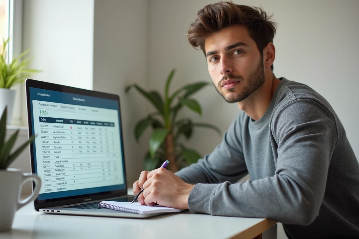 Étudiant en classe préparatoire analysant les résultats SIGEM sur son ordinateur portable à domicile