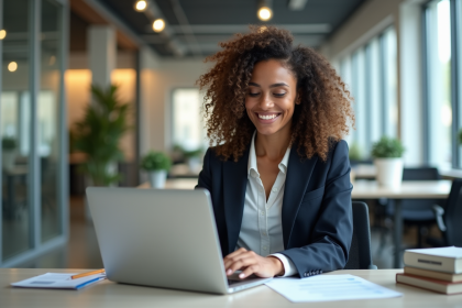 Femme professionnelle en revue de son CV au bureau