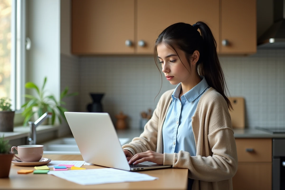 Fille étudie coefficients Bac à la maison