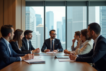 Groupe de professionnels en réunion dans un bureau moderne