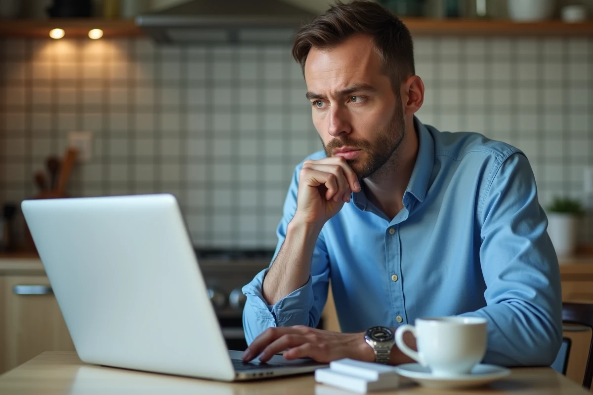 Homme étudiant ses résultats de test IQ sur son ordinateur