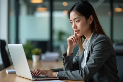 Jeune femme professionnelle travaillant sur son ordinateur en bureau