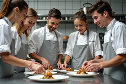 Groupe d'étudiants en cuisine professionnelle en formation