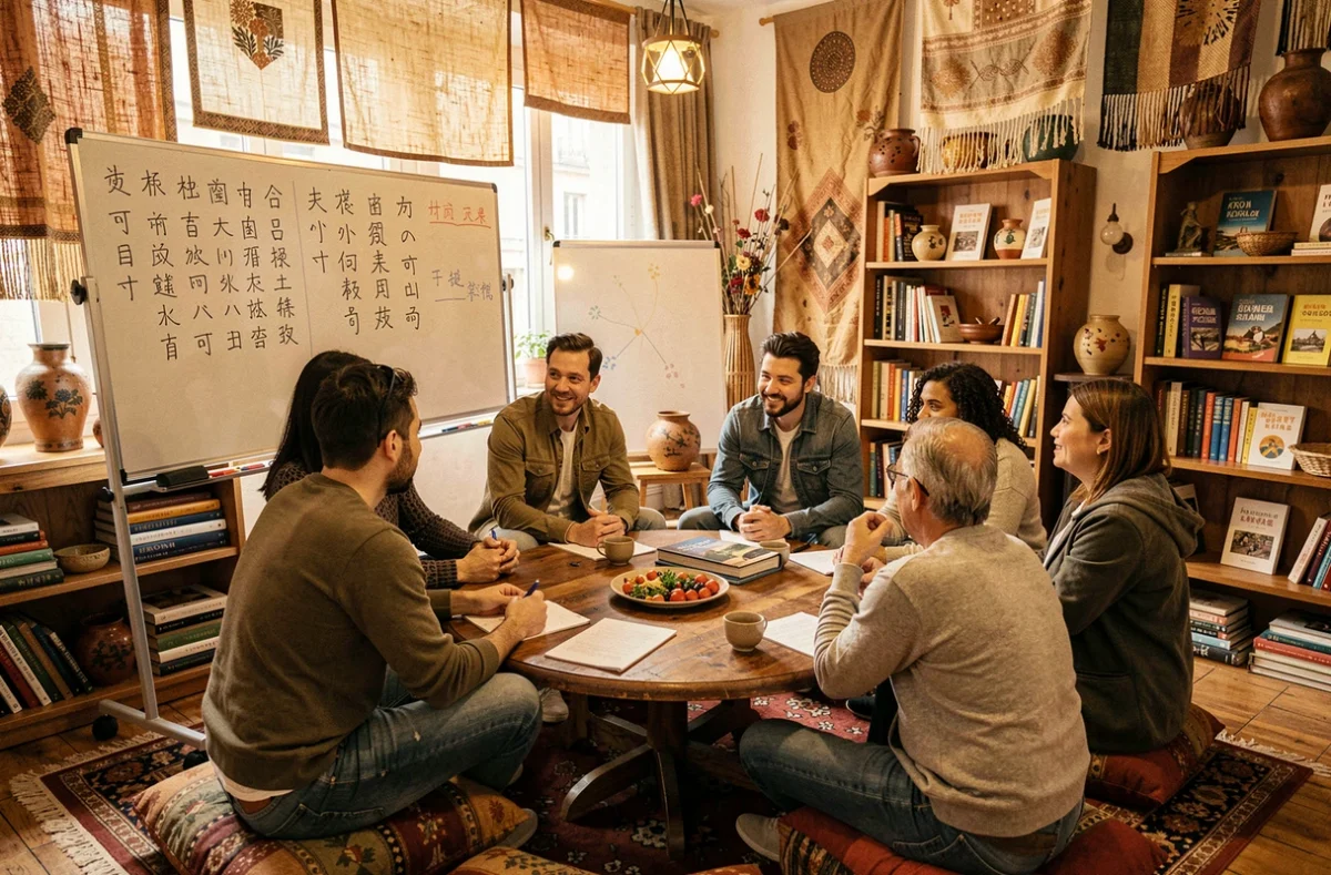 Cercle de conversation en langue asiatique dans le cadre chaleureux de KoToPo, Espace Culturel International à Lyon