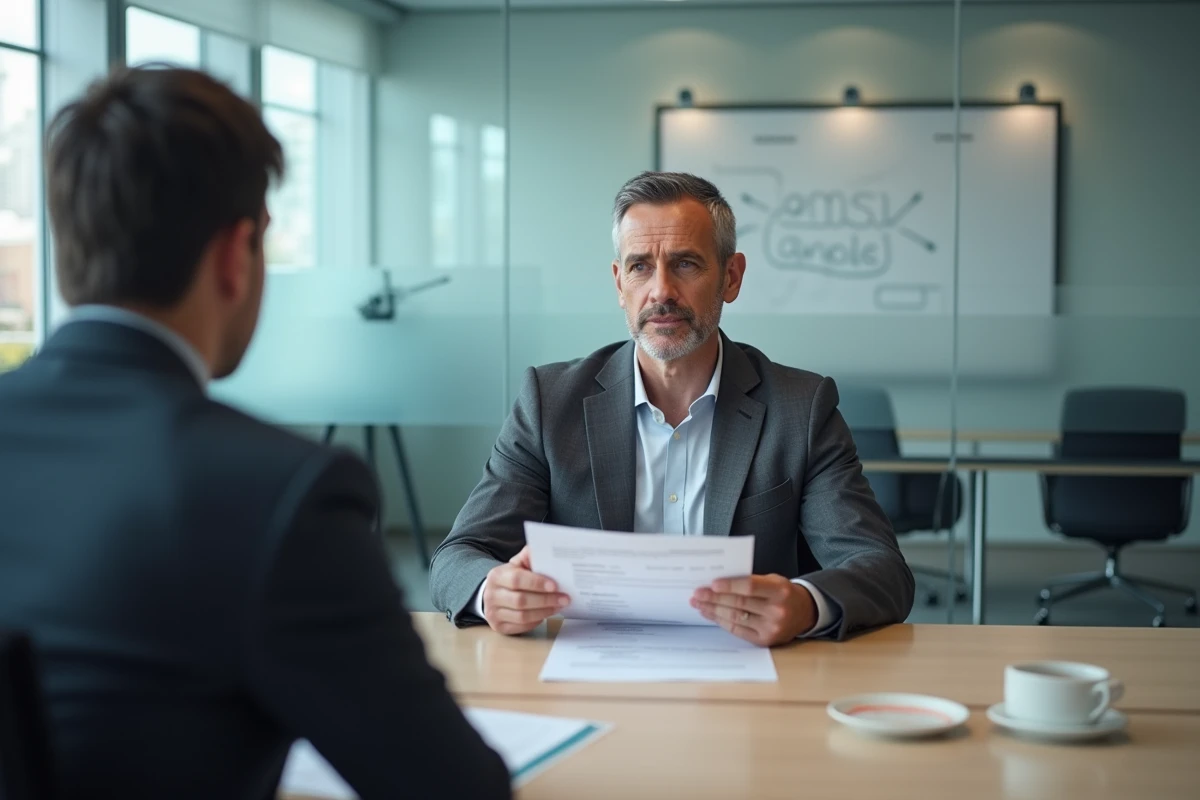 Recruteur digital en entretien d'embauche avec un candidat formé au numérique, dans un bureau moderne illustrant l'attractivité des diplômés de l'Académie Tic et Tac