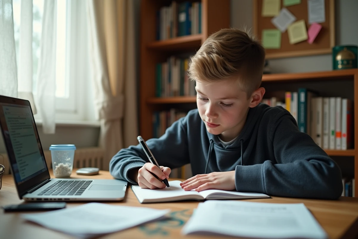Adolescent en train de rédiger un discours de campagne pour devenir délégué de classe