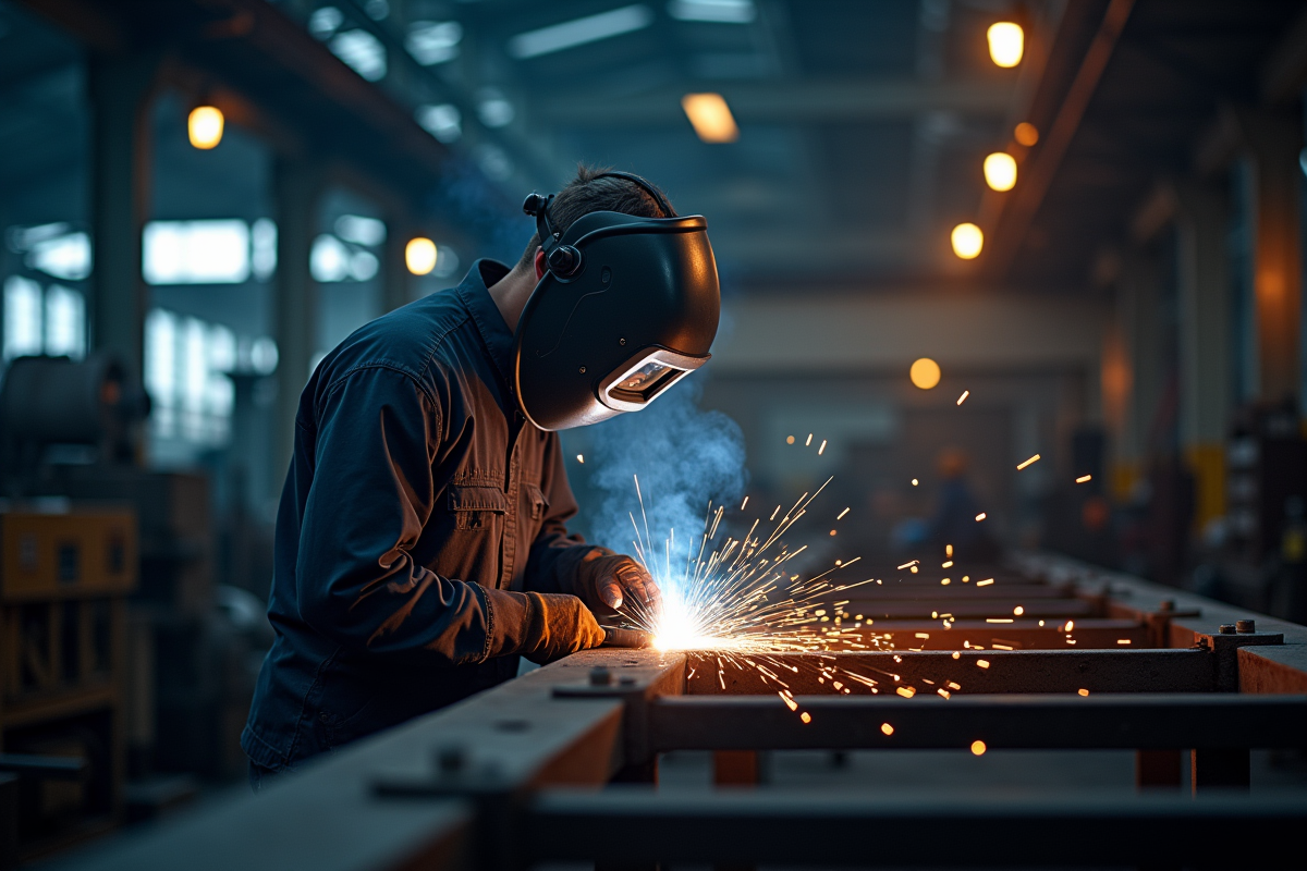 Soudeur en protection travaillant dans un atelier industriel